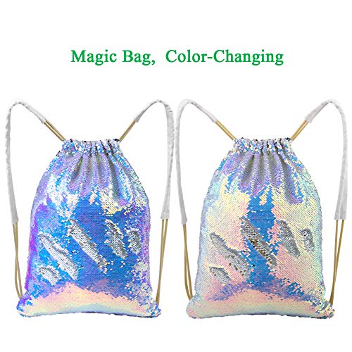 MHJY Sparkly Drawstring Backpack Mermaid Sequin Dance Bag Sports Gym Beach Swim Backpack Birthday Easter Gift Bag2