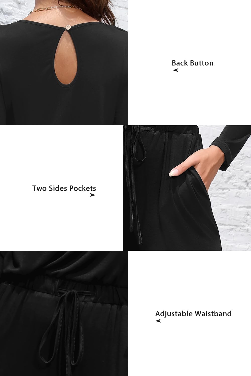 OUGES Robe Longue Maxi à Manches Longues et Col en V avec Poches Collection 2025 pour Femmes Enceintes et Allaitantes