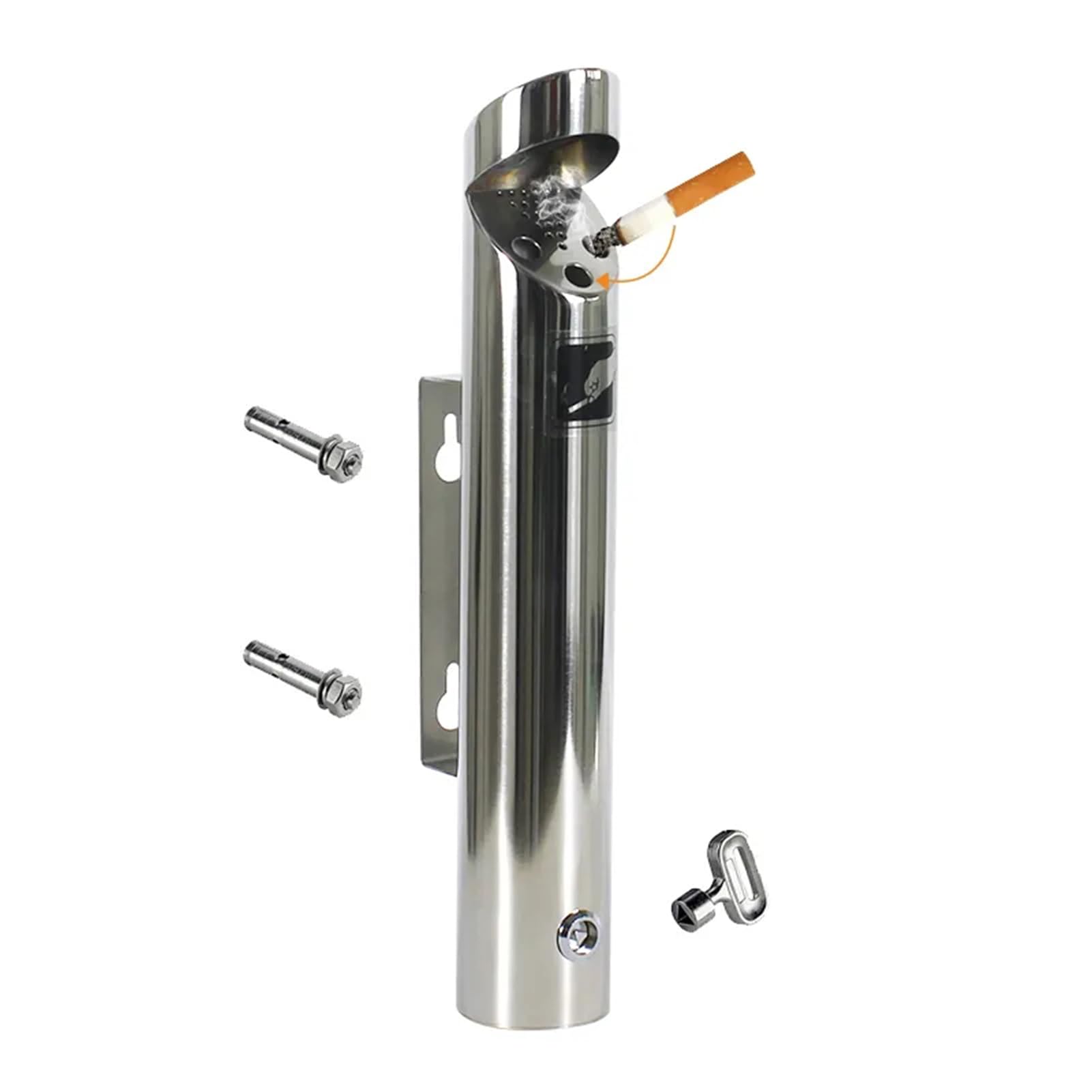 Wall mounted ashtray, Commercial Wall Mounted Ashtrays Lockable Outdoor Cylinder Stainless Steel Cigarette Ash Bin for Outside Patio Public Areas(Silver)