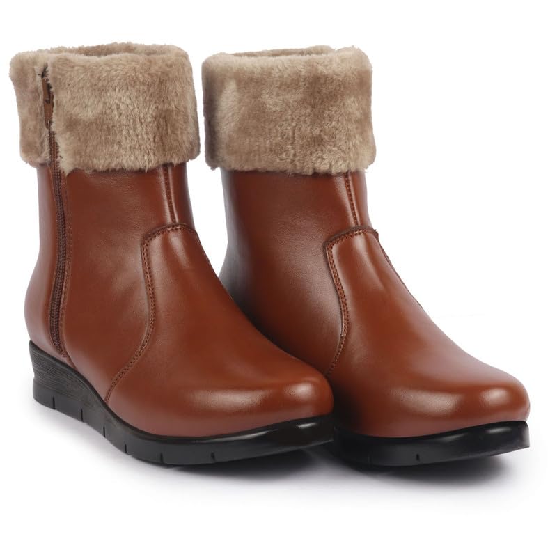 Image of FAUSTO Women High Top Side Zipper Platform Wedge Heel Formal Furr Boot | Winter High Ankle Slip On Boots