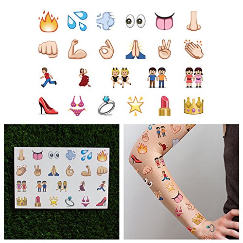 Tattify Smiley Emoji Temporary Tattoos - More Than 500 Emojis Included - 15 Sheets of Assorted Emoticon Removable Tattoos