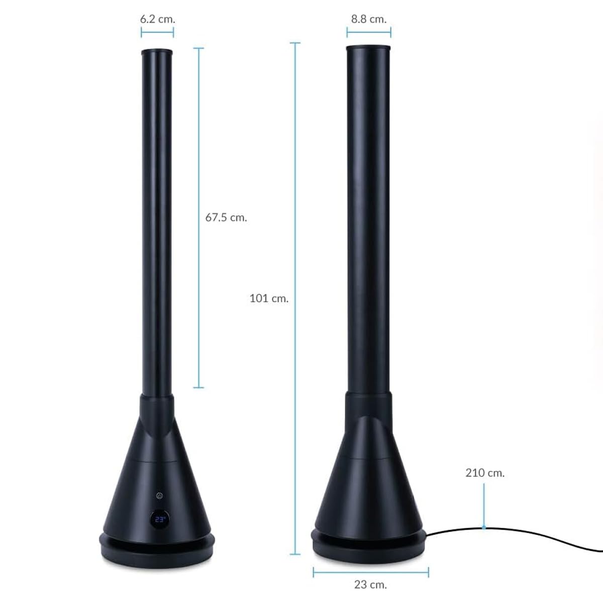 NEWTECK NEWLUX Ventilador de Torre Dual 365 Negro, con Función Calor, Temp. Ajustable 1-30ºC, Termostato, Temporizador 8h, Táctil, Mando a Distancia, Oscilante, 4 niveles Calor y 9 Frío, 1800W
