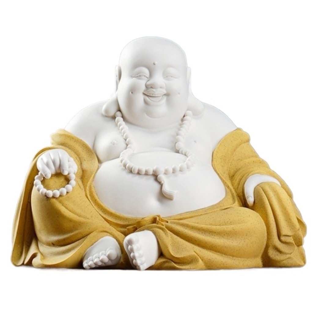 GAOJUNAN Buddha Statue,Zen Altars, 8.2 Inch Laughing Buddha Statues Sculptures Ceramic Statue Home Decor Car Ornament Desk Shelf Decoration(C)