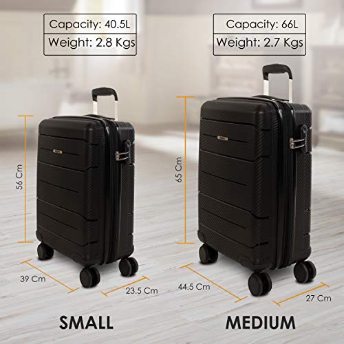 Image of AGARO Venue Hard-Sided Polypropylene Check-in Luggage Set of 2 (20-24 Inch Suitcase) Black