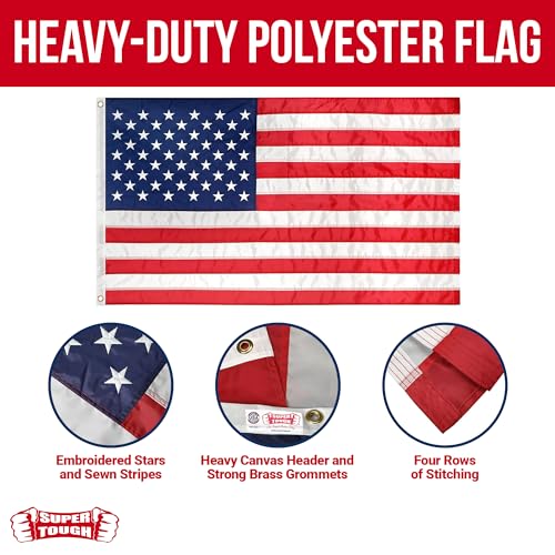 Super Tough 3ft x 5ft Polyester American Flag, Red, White Blue, 3' x 5' - Image 3