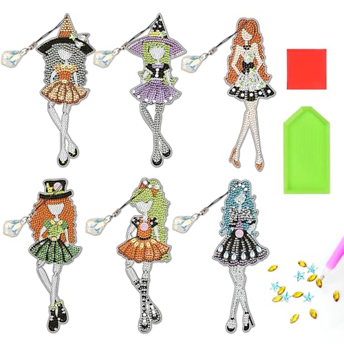 KAOTPO Lot de 6 marque-pages de peinture diamant 5D, personnalisables, avec pendentif en cristal, peinture diamant DIY, petit comme marque-page pour marquage de page.