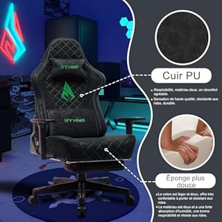 Symino Chaise Gamer Ergonomique - Fauteuil de Bureau avec Repose-Pieds Télescopique, Support Lombaire et Hauteur Réglable - 200kg (Simili Cuir Black)