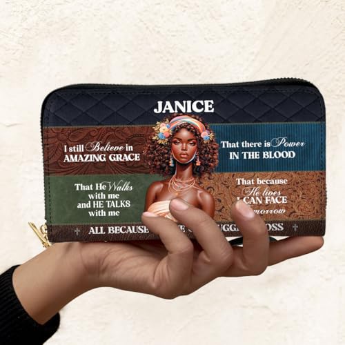 Personalized Leather Wallet for Women – Custom African Pride Clutch with Name – Elegant African Queen Gift – African American Art Wallet – Gift for Mom (I Still Believe)3