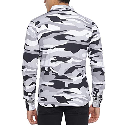Image of CAHOOT Men White Grey Contrast Sleeve Shirt for Casual Wear Spread Collar Long Button Closure Cotton Crafted with Comfort Fit Everyday