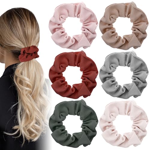 Wanmu 6 Stück Haargummis Seide Scrunchies Satin für Damen Keine Knick Elastisch Silk Haarbänder Mädchen Süße Große Baumwoll Skrunschis für Alle Haartypen Ohne Schaden (6 Farben)