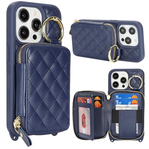 Étui de protection iPhone 15 Pro Max portefeuille bleu zippé
