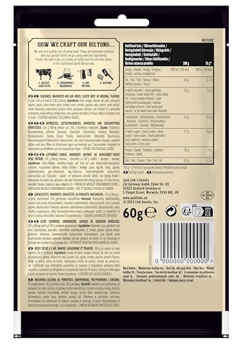 Jack Links Biltong Jerky Original – 12er Pack (12 x 60g) – Glutenfreier Fleisch Snack - High Protein Reiches Trockenfleisch für Gym, Fitness, Outdoor - Kalorienarme Protein Snacks - Rindfleisch Chips