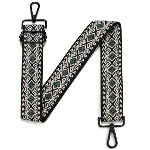 Image of Crossbody Straps for Purses Silver Hardware Purse Strap Wide Shoulder Strap Adjustable Replacement,Retro Jacquard Embroidery for Shoulder Bags, Canvas Tote Handbags