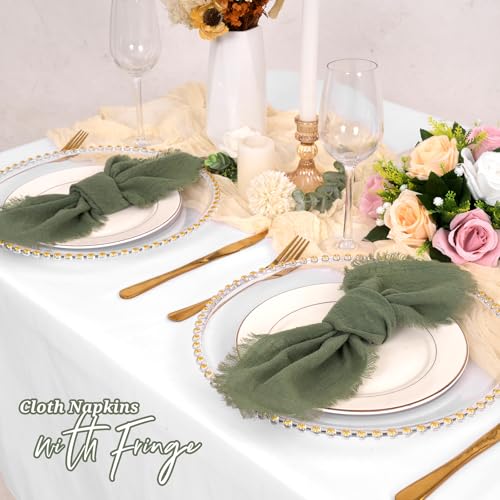 30 Pack Olive Green Cloth Napkins Cotton Linen Napkins with Fringe 16 x 16 Inch Soft Handmade Napkins Cloths Delicate Washable Rustic Dinner Napkin Cloths for Wedding Party Dinner Table Decor by Pesonlook - Used condition - Image 7