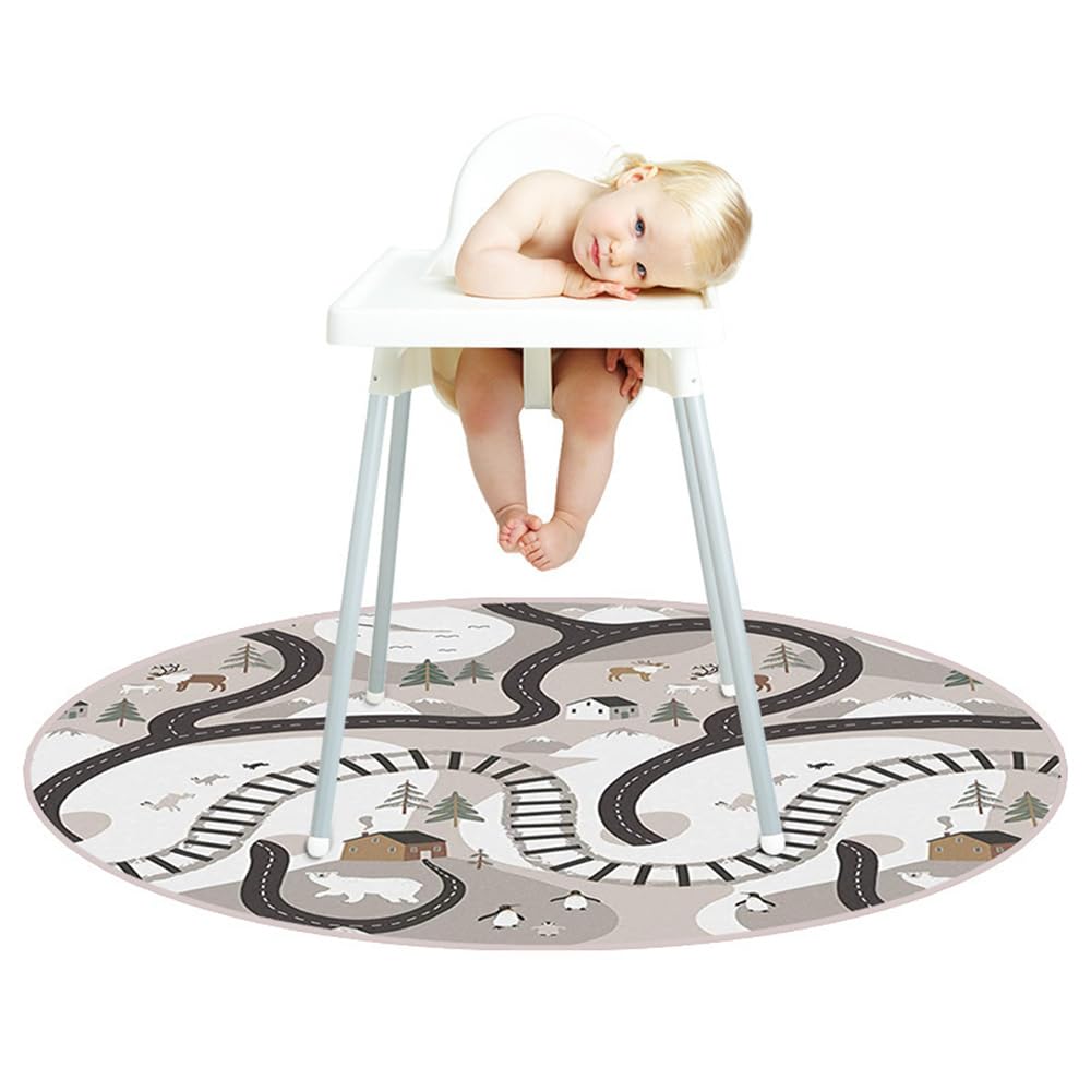 Treer Baby Splat Mat for Under High Chair, 51" Highchair Round Splash Floor Mat Waterproof Anti Slip Spill Mat Washable Weaning Mat/Messy Mat/Play Mat/Tablecloth/Picnic Mat (Forest)