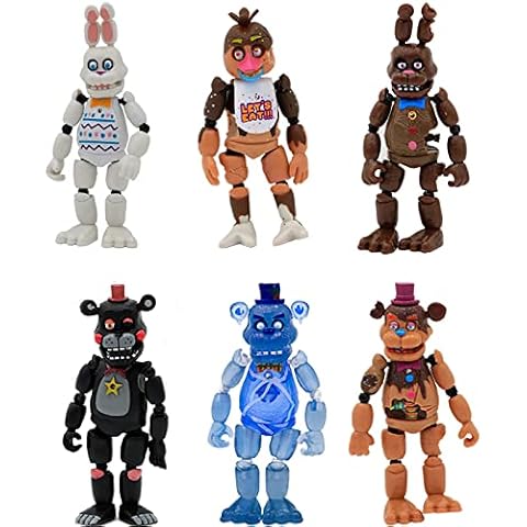 Puruuige FNAF Figures 6 Pcs/Set FNAF Themed Five Nights At Game Action Figures 13-15.5CM Can Light-Up with Posing Joints for Fans Cover