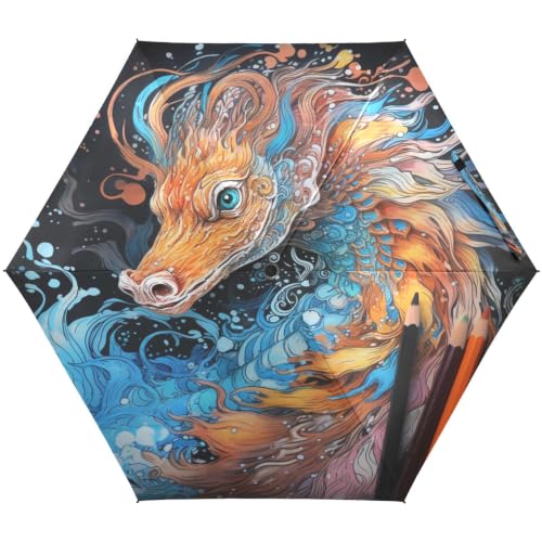 Parapluie pliant hippocampe abstrait avec protection UV pour plage et voyage
