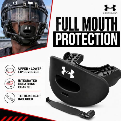 Image of Under Armour Football Lip Guard - Mouthpiece with Strap, Full Mouth Protection for Braces