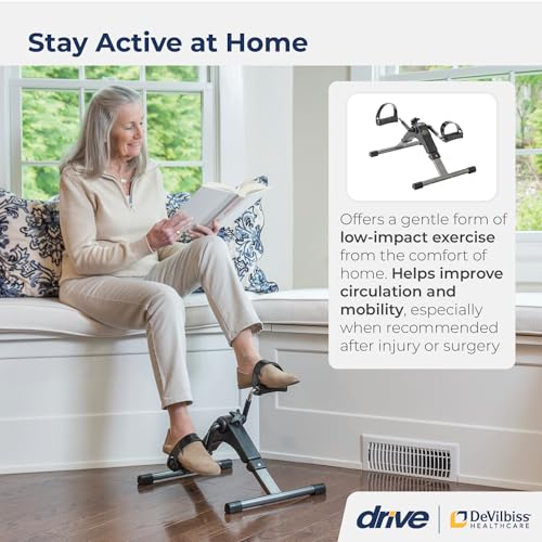 Image of Drive Medical RTL10273 Deluxe Folding Pedal Exerciser with Electronic Display for Legs and Arms, Under Desk Bike Pedal Exerciser, Fully Assembled, No Tools Required, Black