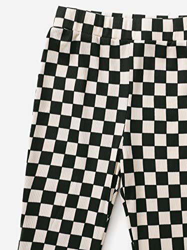 Soly Hux Toddler Girl's Plaid Print Flare Leg Pants Lettuce Trim High Elastic Waist Long Trousers Black And Beige 4Y #TOP2
