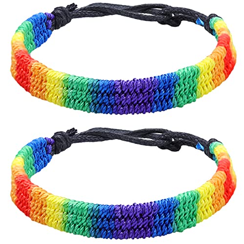 Rainbow LGBT Pride Bracelet for Lesbian Gay Bisexual Adjustable LGBTQ Pride Bracelets Handmade Braided Wristband Pride Month Friendship Bracelet Gifts for Men Women Bulk