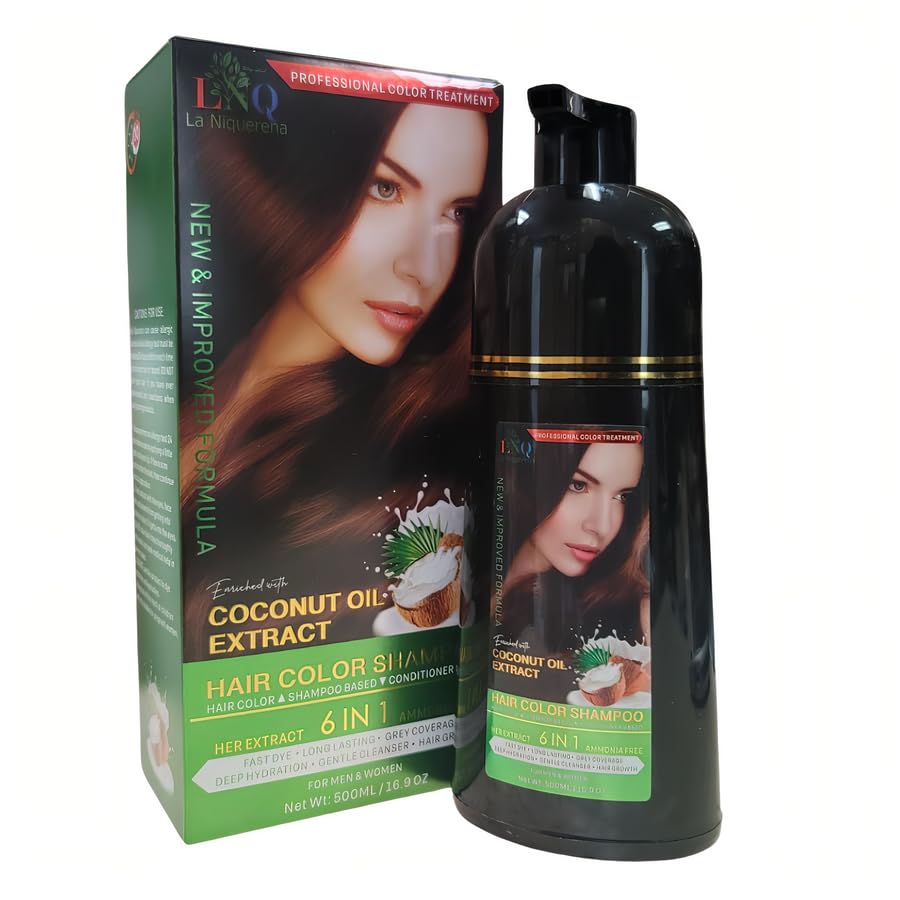 Shampoo con Tinte y Aceite de Coco – Cubre Canas, Da Brillo | Color y Cuidado (Natural Black/Negro Natural)
