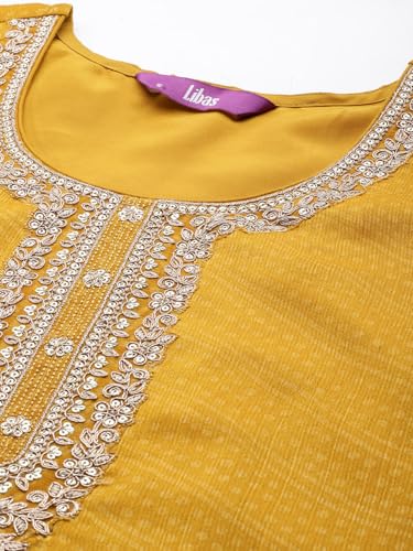 Image of Libas Printed Chiffon Straight Kurta With Trouser and Dupatta