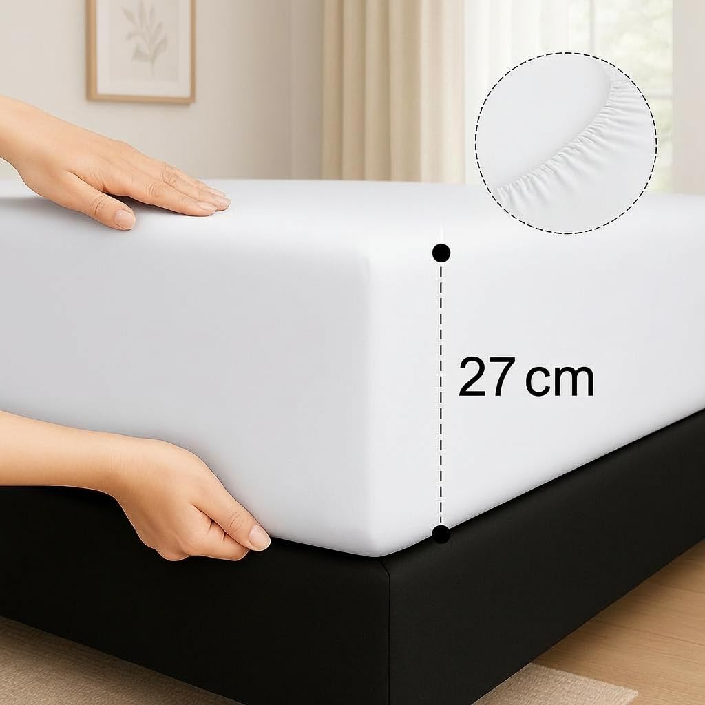 SABANALIA - Juego de Sabanas 90x190 de Hostelería | Blanco | 3 Piezas | Sábana Encimera, Sábana Bajera Ajustable y Funda Almohada | Cama 90x190 | 50% Algodón - 50% Poliéster