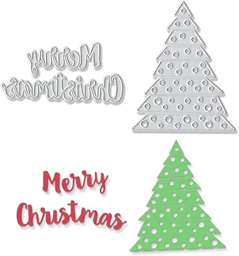 Troqueles de corte de árbol de Navidad para hacer tarjetas y decoraciones de álbumes de fotos, palabras de Feliz Navidad, troqueles en relieve para