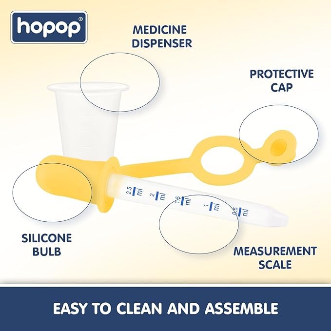 Hopop Medicine Dropper/Dispenser & Baby Medicine Syringe | Multipurpose Silicone Medicine Dropper Syringe/Feeder for Baby | Suitable form 0+ Months | BPA Free | Yellow & White 2