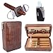 AMANCY Premium Brown Leather Cigar Travel Case Humidor W/Cutter Lighter Set