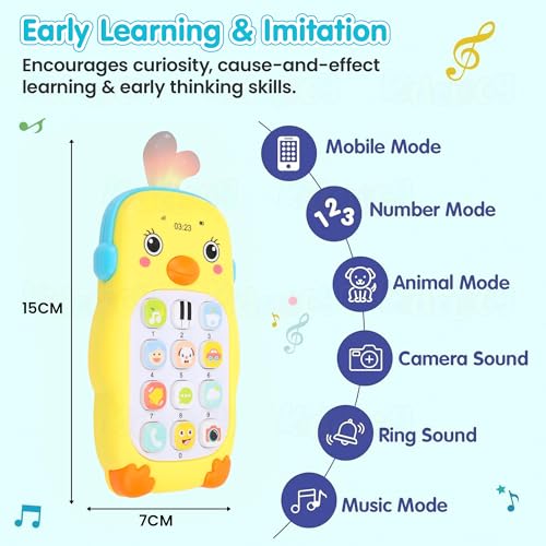 Image of Kidology Baby Musical Phone Toy with Lights | Montessori Sensory Learning Mobile for Babies 12-18 Months | Educational Cell Phone Toy with Numbers & Sounds (Yellow)