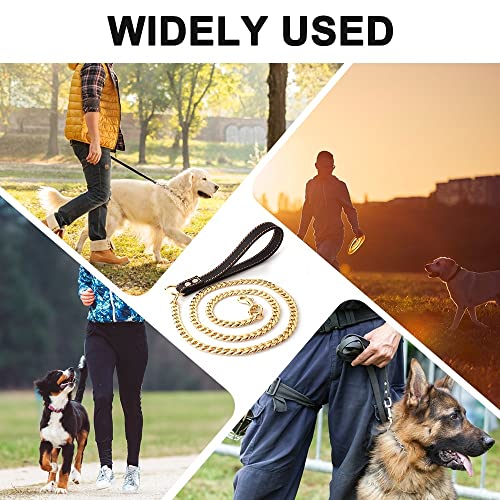 Hundeleine Kette, 1,3m/4ft Metall Hunde Übungsleine, Trainingsleine mit PU-Leder Griffe für Kleine Mittlere Große Schwere Hunde