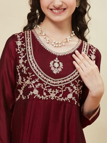 Image of Curly Tales Girls Embroidered Kurta Set with Dupatta | Festive Ethnic Wear for Girls | Stylish Suit Set for Weddings & Celebrations