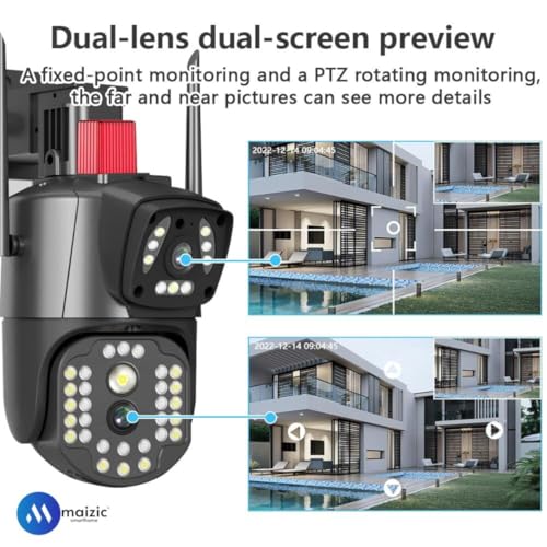 Image of Maizic Smarthome SuperCams 6MP HD WiFi Dual Lens & Dual Screen CCTV Camera | 1080p Video Recording, Color Night Vision, Bullet + 360� PTZ Control, IP66 Waterproof Outdoor Security Camera