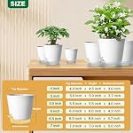 6 Pots de plantes avec réservoir transparent 7/6.5/6/5.5/5/4 pouce Planteurs auto-arroseurs pour les plantes intérieures Niveau d'eau visible Pots à fleurs Rope et trous de drainage pour jardin d'habitation (blanc)