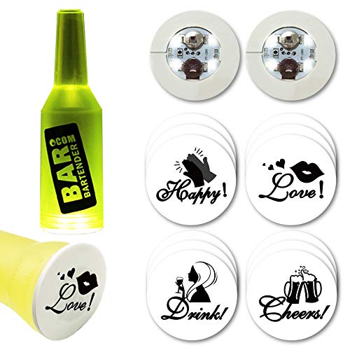 Xfunjoy LED Coaster, LED Sticker Lights, LED Bottle Lights Cup Holder Lights for Wine Liquor Bottle, Bottle Sparklers for Champagne, Party, Bar 12Pcs ,Cold White,Pattern Design