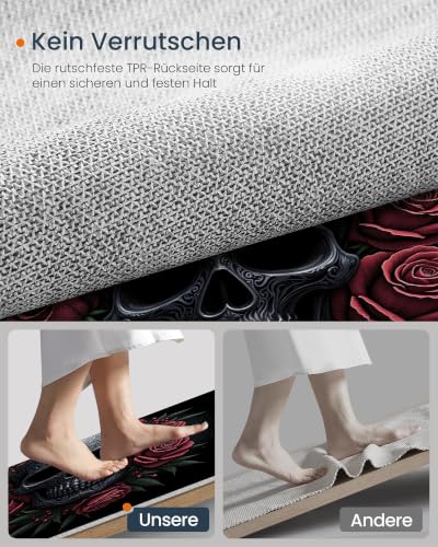 Tapis rond lavable en machine 80cm rétro sombre roses crânes de sol