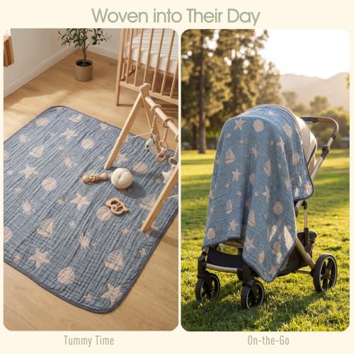 Image of Ultra Soft Muslin Baby Blanket, A Versatile Swaddle and Crib for Babies, Toddlers, Boys, and Girls (1 Pack Ocean)