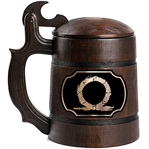 God of War Wooden Beer Mug, Personalized Beer Stein, Wooden Tankard
