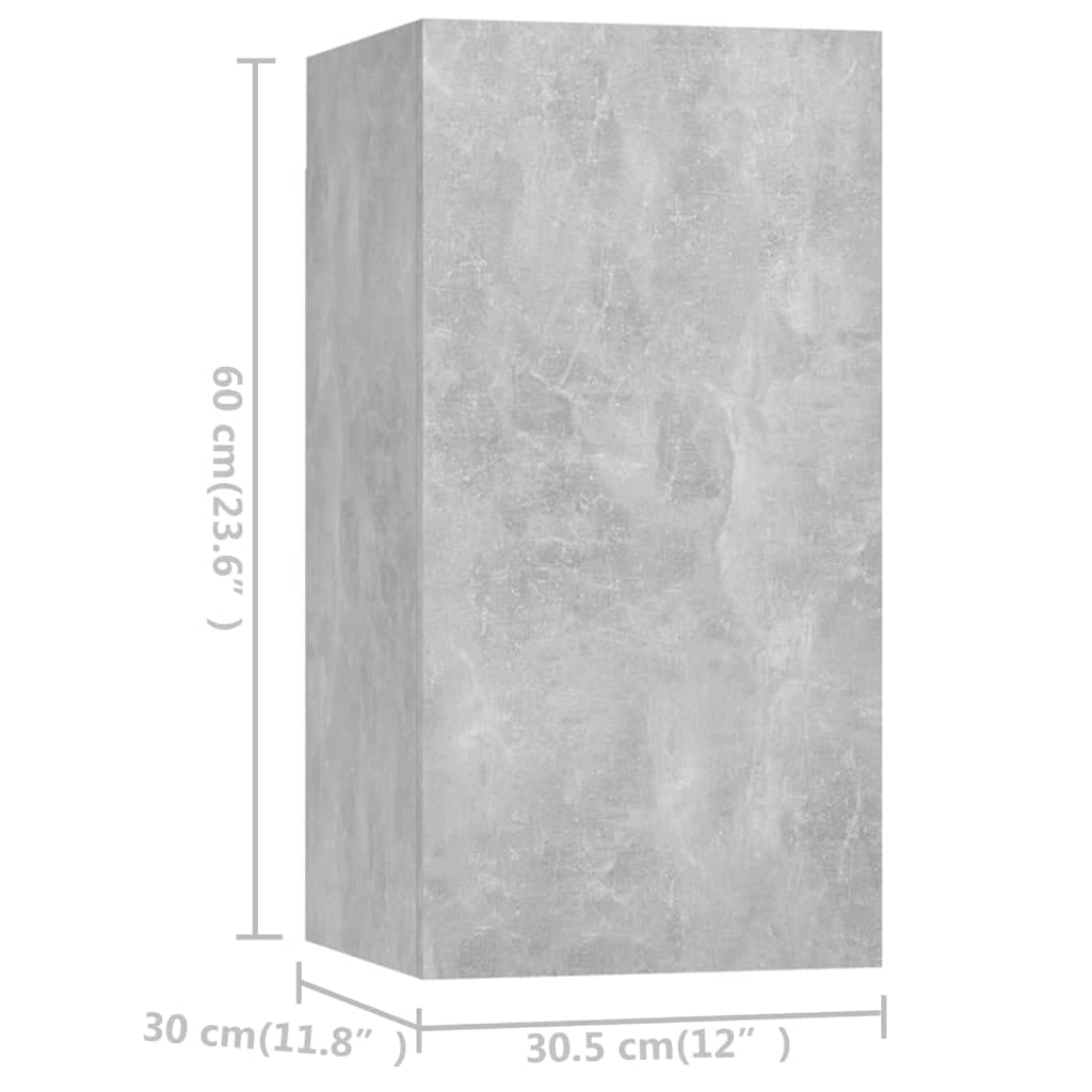 4-TLG. Hängendes TV-Schrank-Set, Betongrau Holzwerkstoff, Modernes Media-Center mit Stauraum, Wandmontage für Wohnzimmer, 30x30x60cm & 60x30x30cm