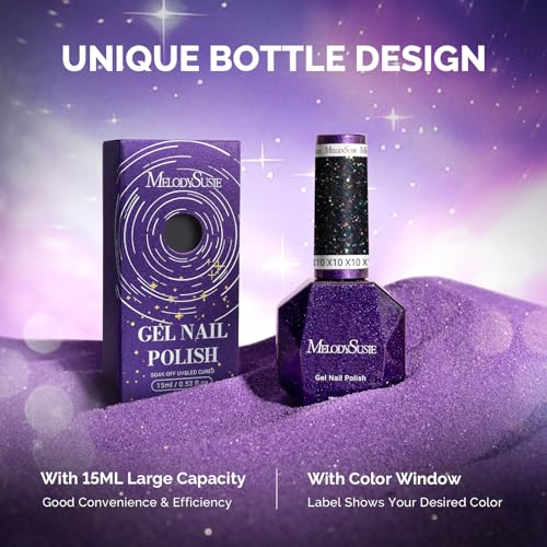 Image of MelodySusie Galaliver Black Glitter Gel Nail Polish, 15ML Sparkly Shimmer Black Gel Polish Soak Off UV LED Cured Long Lasting Gift for Women DIY Nail Design Nail Art Manicure X10