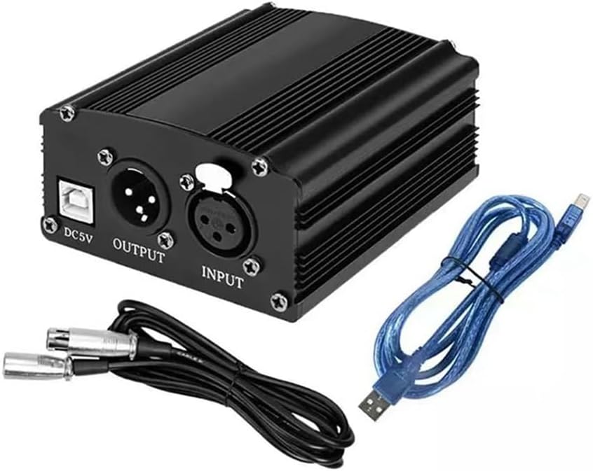 1-Channel 48V Phantom Power Supply with XLR 3 Pin Microphone Cable for Condenser Microphone