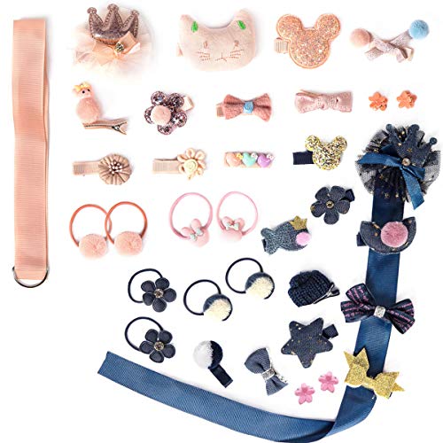 36pcs Baby Girl's Hair Accessories for Toddler Girls Gift Box Set- Cute Clips Elastic Ties Hair Bows Claw Clips with Storage