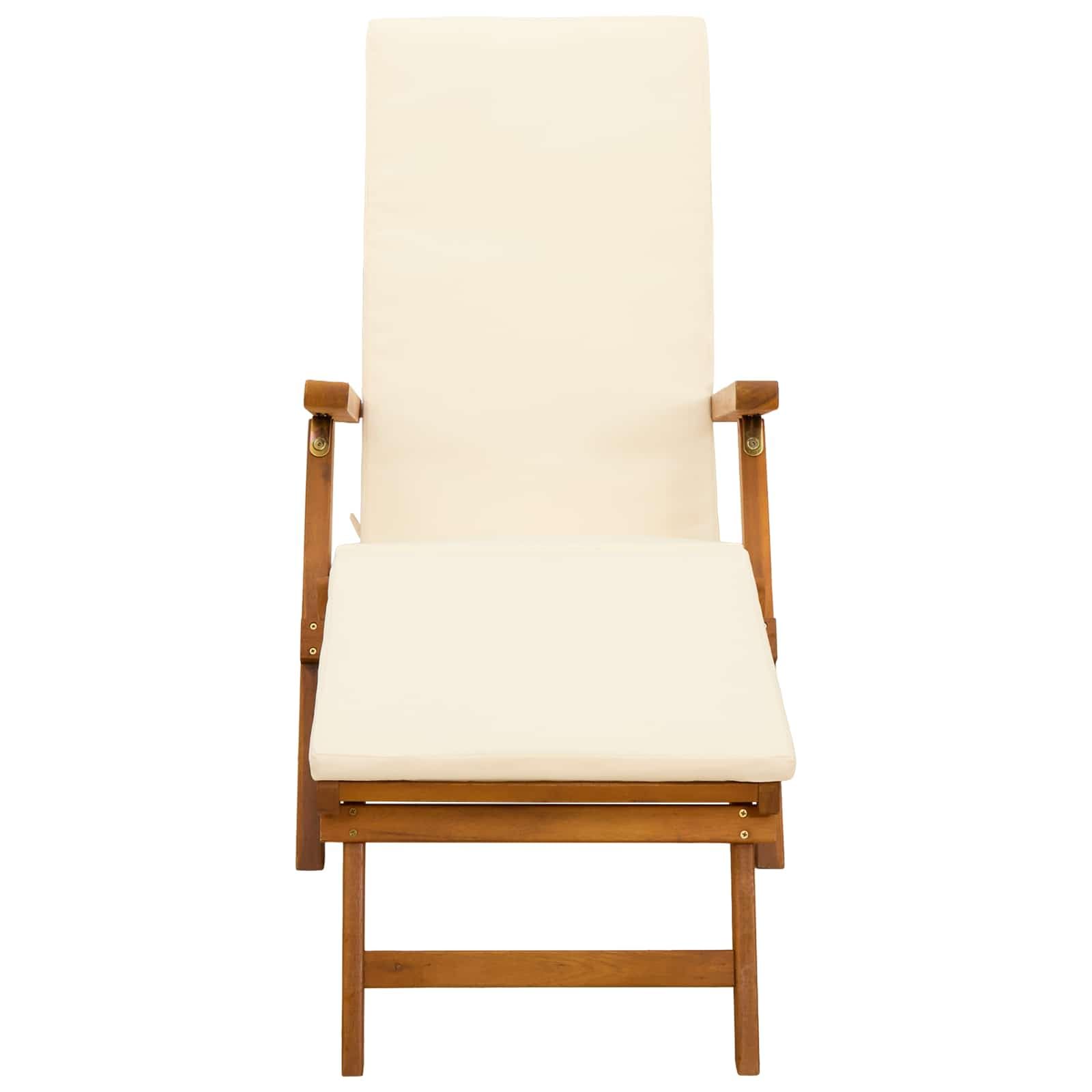 SYDE Leżak składany z drewna akacjowego, 55 x 146 x 91 cm | 5-pozycyjne oparcie, zintegrowany podnóżek, płaski podłokietnik, do użytku na zewnątrz