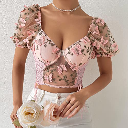 JIUE Corsett, Damen Bustiers Vintage Pink Bustier Korsett Oberteile...