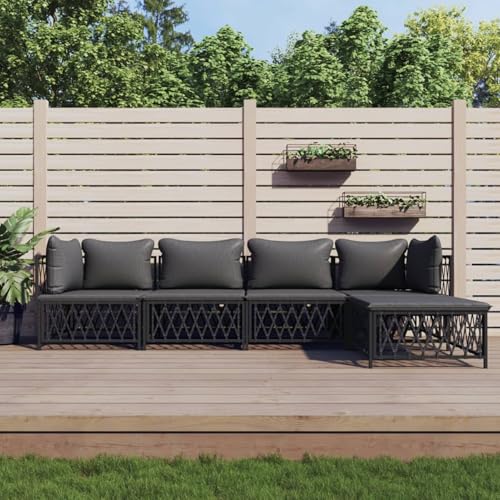 Gecheer Muebles de jardín 5 Piezas,Taburetes Sofa Jardin Exterior Sofas Exterior con Cojines Muebles de Terraza Acero,Esquina + 3X centrales + reposapiés Antracita