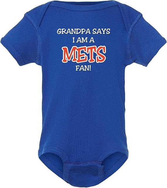 Curiositees My Dad/Grandpa/Uncle Says I am a Mets Fan Baby Boy Bodysuit Outfit - Royal