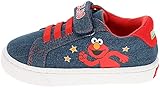 Sesame Street Boys Denim Sneaker, Elmo Casual with Elastic Laces and Adjustable Strap, Toddler Size...