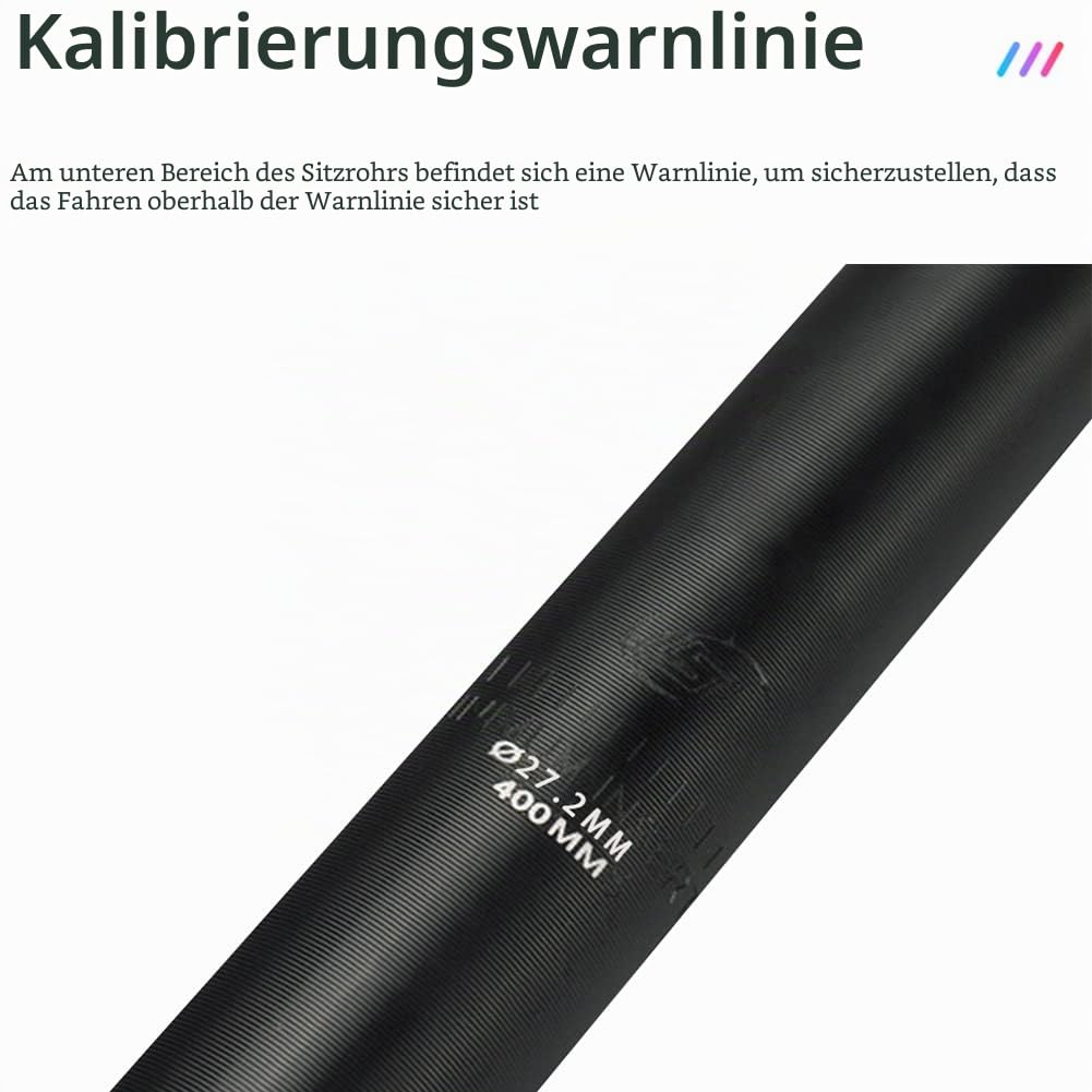 CYSKY Fahrrad Sattelstütze 27,2 x 400mm mit 4 Größen Sattelstützen Adapter 28,6mm 30,4mm 30,9mm 31,6mm, Shock Absorber Fahrrad Sattelstütze für Mountainbike Rennrad MTB BMX